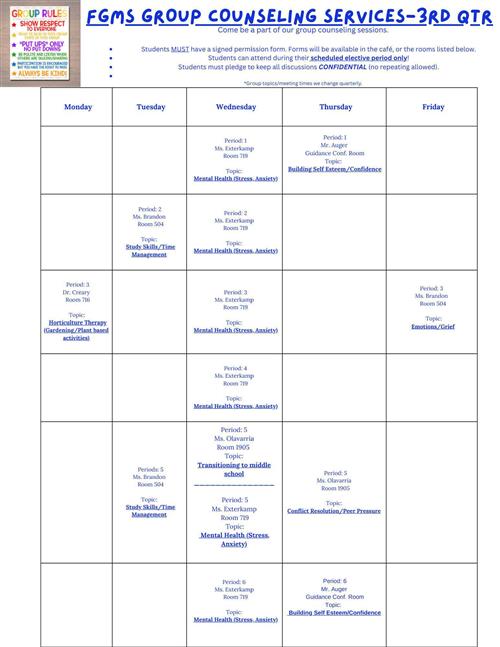 Grp Counseling calendar